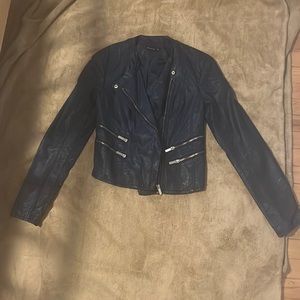 Deep Navy Blue Leather Jacket